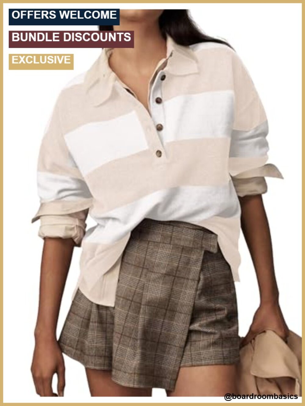 Striped Polo Pullover Sweater for Women Long Sleeve Collared V-Neck Knit Top
